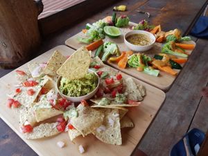 Nachos and vegetarian plate at Eagle's Nest Atitlan in San Marcos La Laguna