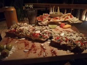 Hummus toast, nachos at Eagle's Nest Atitlan in San Marcos La Laguna