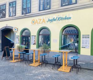 Exterior and seating  at Oaza Joyful Kitchen in Zagreb