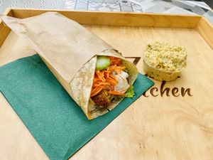 Royal Falafel Wrap and portion of houmous  at Oaza Joyful Kitchen in Zagreb