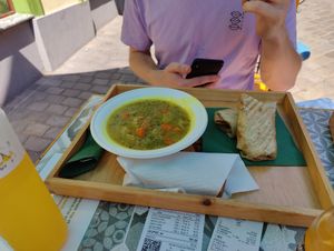 Stew with bread and the seitan wrap at Oaza Joyful Kitchen in Zagreb