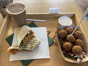 Tofu wrap, smoothie and falafels  at Oaza Joyful Kitchen in Zagreb