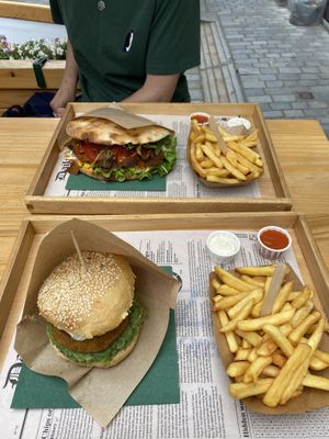 Tofish burger and kebab and fries combo   at Oaza Joyful Kitchen in Zagreb