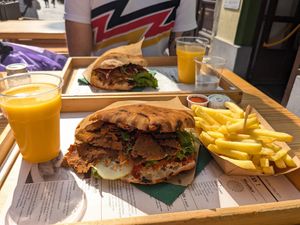 Vegan kebab on flatbread at Oaza Joyful Kitchen in Zagreb