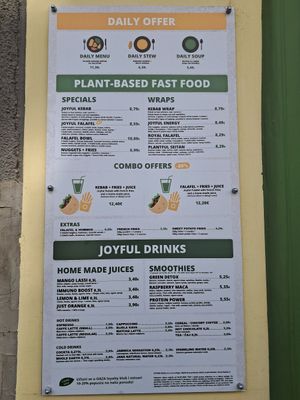 Menu at Oaza Joyful Kitchen in Zagreb