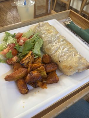 Today’s ‘menu’ - burrito and sweet potato friess  at Oaza Joyful Kitchen in Zagreb
