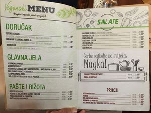 Vegan menu at Mayka in Podgorica