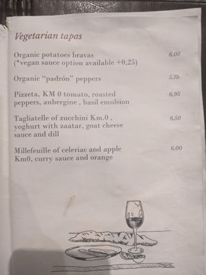 Vegetarian tapas menu at Sensi Gourmet Tapas in Barcelona