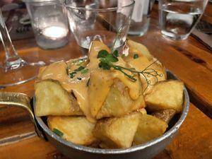 Vegan patatas bravas   at Sensi Gourmet Tapas in Barcelona