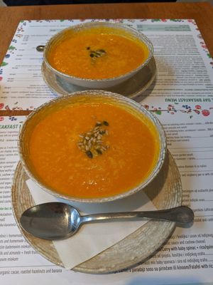 Soup of the day (pumpkin, carrot & zucchini potage) at Eat Healthy in Belgrade