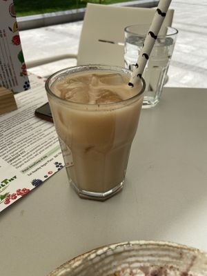 The chai latte after we altered it and asked for some cold soy milk to add to it   at Eat Healthy in Belgrade