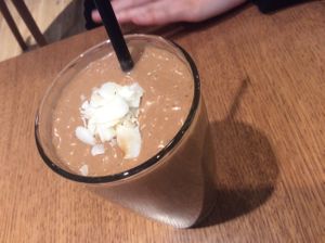 Choco kikiriki smoothie, very good! at Eat Healthy in Belgrade