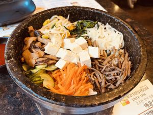 vegan Bibimbap with crispy rice at the bottom!  at BCD Tofu House in Los Angeles