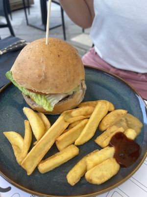 Vegan burger but with beyond meat version the bun is walnut bread  at Buns in Alghero