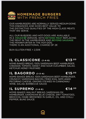 Menu  at Buns in Alghero