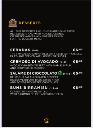 Menu  at Buns in Alghero