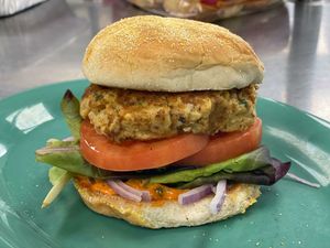 Vegan crab cakes!  So delicious  at The Root Cellar in Pittsboro