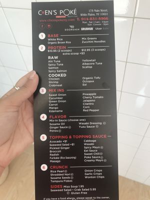 Menu at Chen's Poke in White Plains