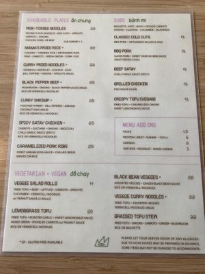 Menu as of August 2023  at Mama LA in Lethbridge