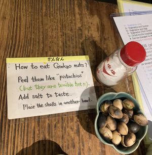 How to eat ginkgo nuts  at Renkon-Ya in Kyoto