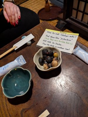 Roasted Gingko nuts at Renkon-Ya in Kyoto