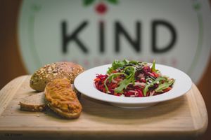 Our VitaminA salad combines beetroot, carrots, apples, arugula, pumpkin seeds at KIND in Sofia