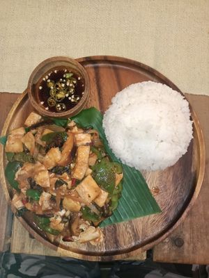 Tofu and mushroom Pad Krapow at Two Little Birds in Luang Prabang