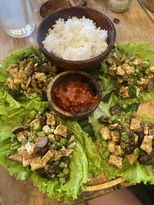 Larp lettuce cups  at Two Little Birds in Luang Prabang