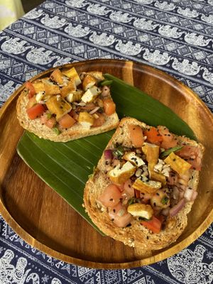 Bruschetta (swapped feta for tofu)  at Two Little Birds in Luang Prabang