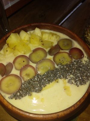 Golden smoothie bowl w coconut milk  #Veganuary at Two Little Birds in Luang Prabang