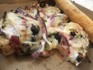 Veggie pizza with vegan cheese! 😋 at Mother Bear's - Campus in Bloomington