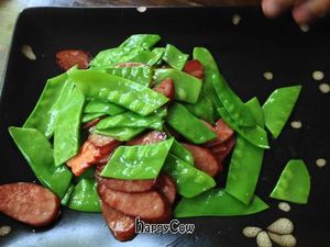 Stir fried peas with fake sausage.  The sausage looked and tasted quite real.   at TiānLóng Bǎo Yán in Xian