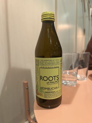 Kombucha with ginger (roots of Malmö)  at Holy Greens in Stockholm