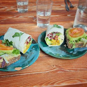 Jackfruit wrap & avocado toast  at Oas in Vaxjo