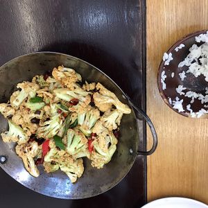 very spicy cauliflower and rice at Daxingshan Temple Vegetarian in Xian
