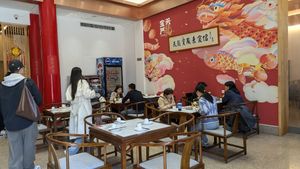 Some of the seating at the restaurant at Daxingshan Temple Vegetarian in Xian