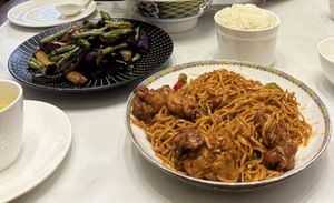 Eggplant and vegan Kong Pao  at Daxingshan Temple Vegetarian in Xian