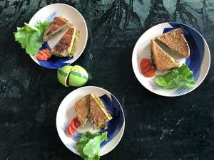 These are mung bean sandwiches. Gluten free and no oils. Come and we can tell u how we make it.  at AhimsaGram in Jaipur