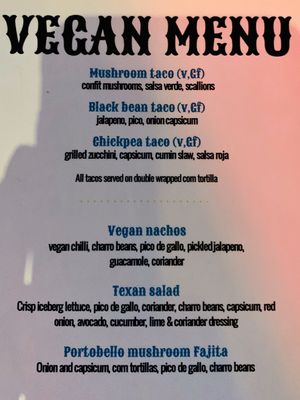 Vegan menu (December 2019) at El Camino Cantina in The Rocks