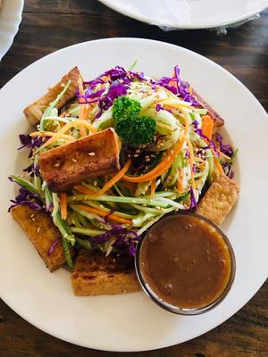 Cucumber Noodle with homemade peanut sauce at Annamaya in Lalitpur