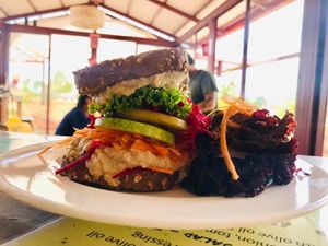 Hummus Sandwich at Annamaya in Lalitpur