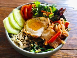 Mushroom Kimchi Buddha Bowl at Annamaya in Lalitpur