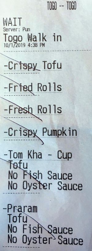 Vegan order example 2 at Imm Thai Street Food in Berkeley