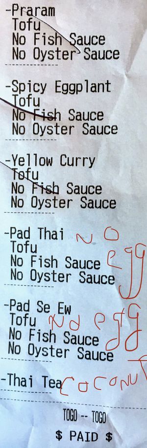 Vegan order example 1 at Imm Thai Street Food in Berkeley