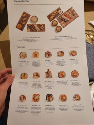 Menu at Bloom Sushi in Montreal
