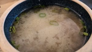 Miso soup at Bloom Sushi in Montreal