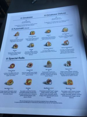 Menu at Bloom Sushi in Montreal