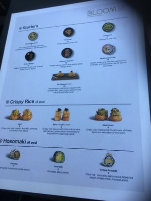 Menu at Bloom Sushi in Montreal