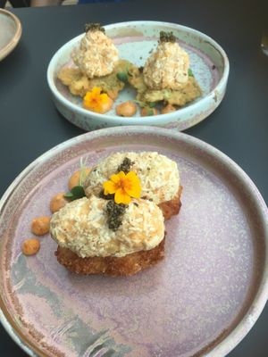 Starters.  Mr. Miyagi at the back, spicy crab in front at Bloom Sushi in Montreal