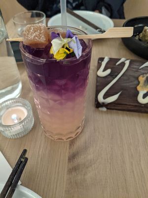 Mocktail with pureed plum at Bloom Sushi in Montreal